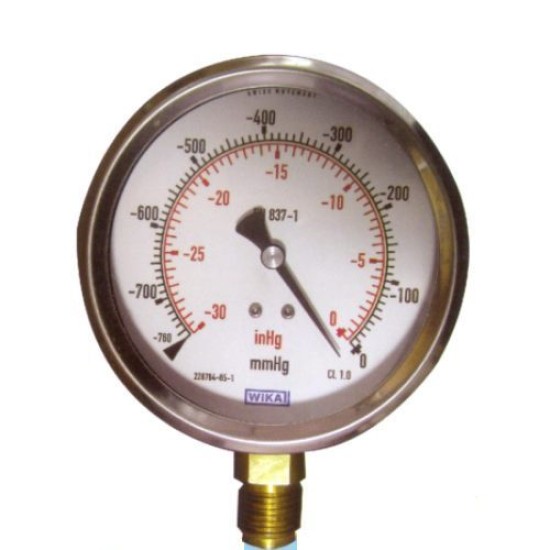 WIKA SUS Vacuum Gauge -30-0 inHg(-760mmHg) ,63mm X bottom 1/4"NPT