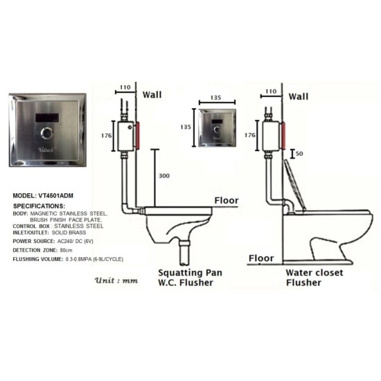VT4501ADM, Valtech Sensor Toilet Flusher 