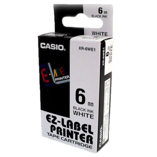 CASIO NAME LAND TAPE XR6 6MM LABEL, BLACK ON WHITE