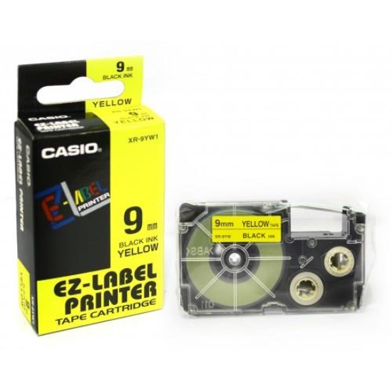 CASIO NAME LAND TAPE XR9 9MM LABEL, BLACK ON YELLOW