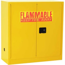 Safety Can Storage Cabinet Flammable ,30 gallons, 44" H x 43" W x 18" D, 2 self-closing doors, 1 shelves/tray 
