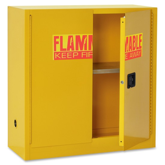 Safety Can Storage Cabinet Flammable ,30 gallons, 44" H x 43" W x 18" D, 2 self-closing doors, 1 shelves/tray 