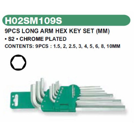 9 PCS LONG ARM HEX KEY SET (MM)