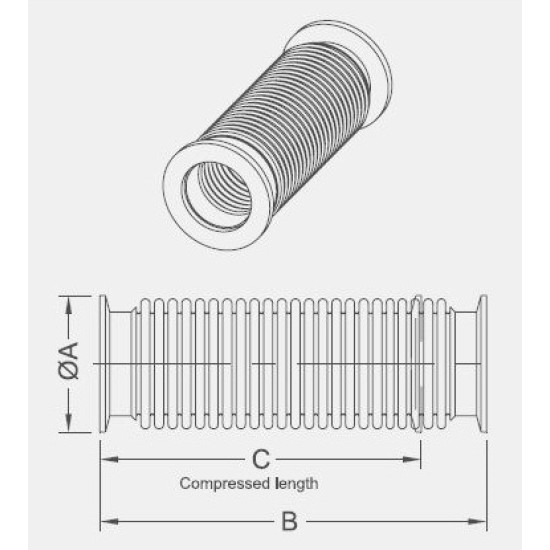 SUS 304 KF Compressible Bellow KF50,A Flange OD75mm X B Total Length 100mm X C Bellow 80mm