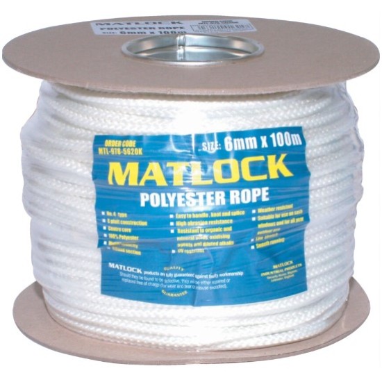 6mm 8PLT POLYESTER WHITE SASH CORD 100M REEL