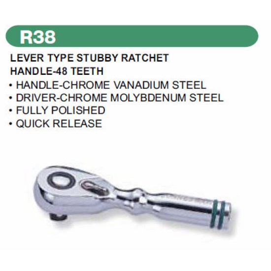 LEVER TYPE STUBBY RATCHET HANDLE -48TEETH 1/2"