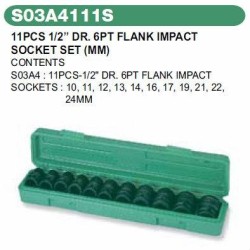 11PCS 1/2" DR 6PT FLANK IMPACT SOCKET SET (MM) 11PCS 1/2" DR 6PT FLANK IMPACT SOCKET SET (MM)