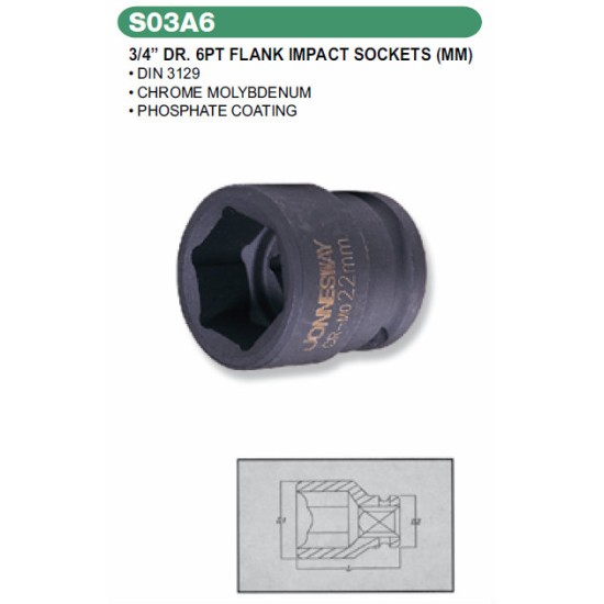 3/4" DR.6FT FLANK IMPACT SOCKETS (MM) 17