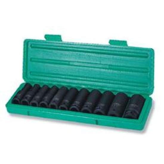 11PCS 1/2" DR 6PT FLANK DEEP IMPACT SOCKET SET (MM)