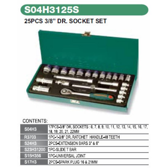 25PCS 3/8" DR SOCKET SET