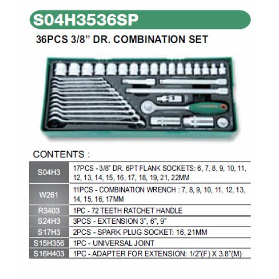 36PCS 3/8" DR COMBINATION SET