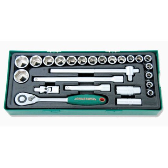 25Pcs 1/2" Dr. 6PT Flank Socket Wrench Set