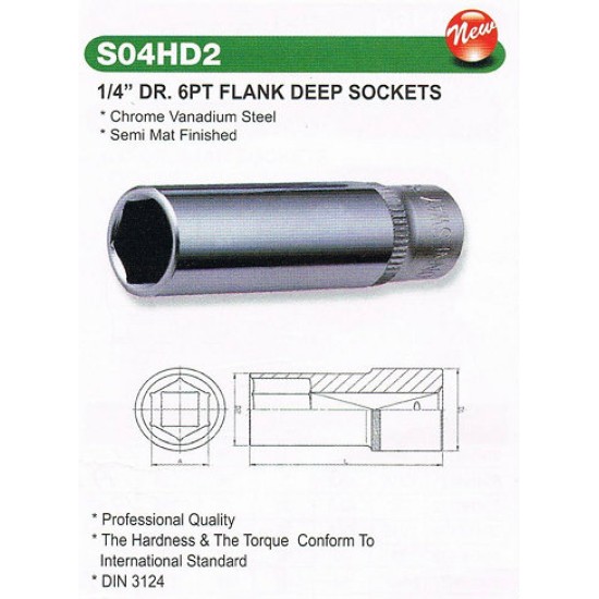 1/4" DR.6PT FLANK DEEP SOCKETS 4MM