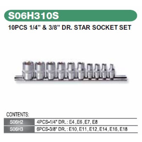 10PCS 1/4" &amp; 3/8" DR STAR SOCKET SET