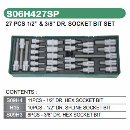 27PCS 1/2" & 3/8" DR SOCKET BIT SET