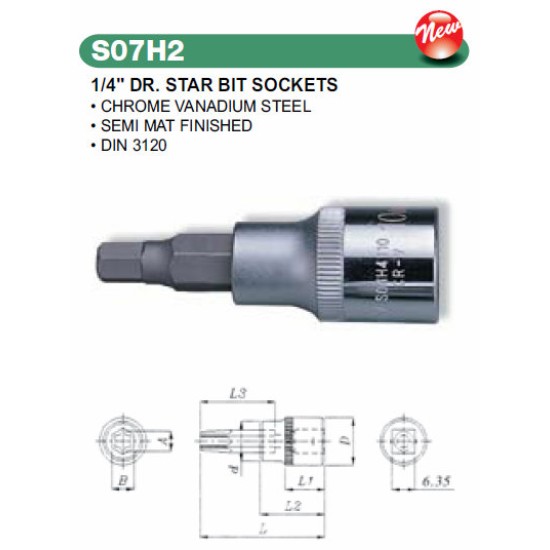 1/4" DR. STAR BIT SOCKETS T6