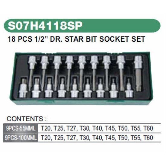 18PCS 1/2" DR STAR BIT SOCKET SET