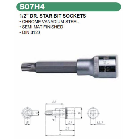 1/2" DR. STAR BIT SOCKETS T20 X 30MM