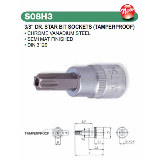 3/8" DR. STAR BIT SOCKETS (TAMPERPROOF) T10