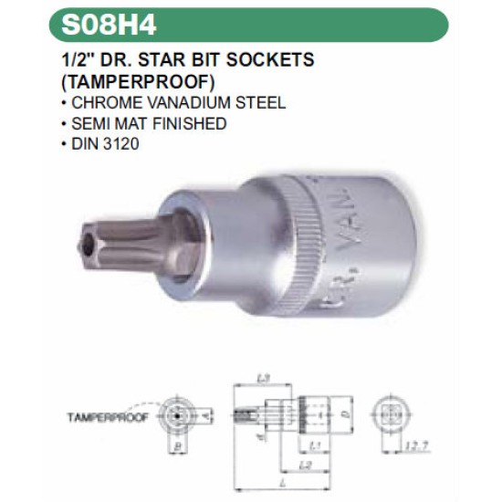 1/2" DR. STAR BIT SOCKETS (TAMPERPROOF) T20