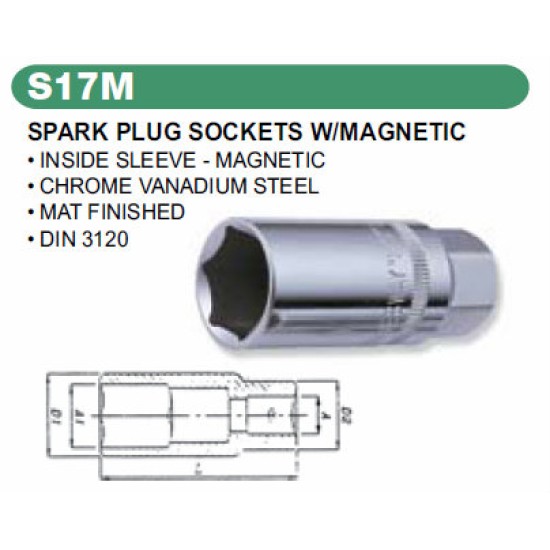 SPARK PLUG SOCKETS W/MAGNETIC 3/8"DR 16MM