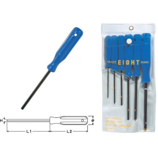 5/64" , 3/32" , 1/8", 5/32" , 3/16" , 1/4" , Eight Brand ,Japan Hex Screwdriver  , 