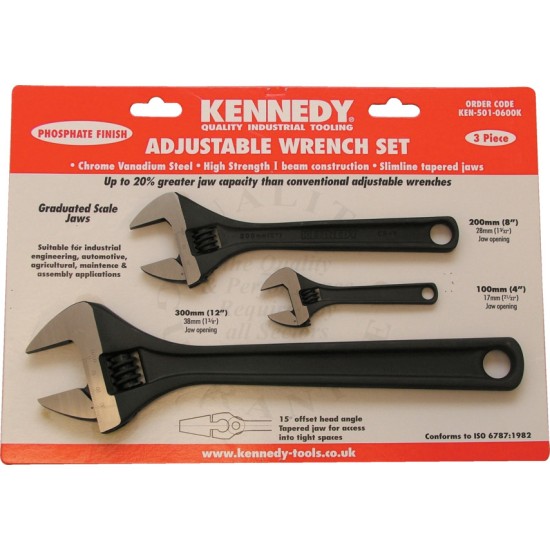 Kennedy.4"/8"/12" PHOSPHATE FINISH ADJUSTABLE WRENCH SET