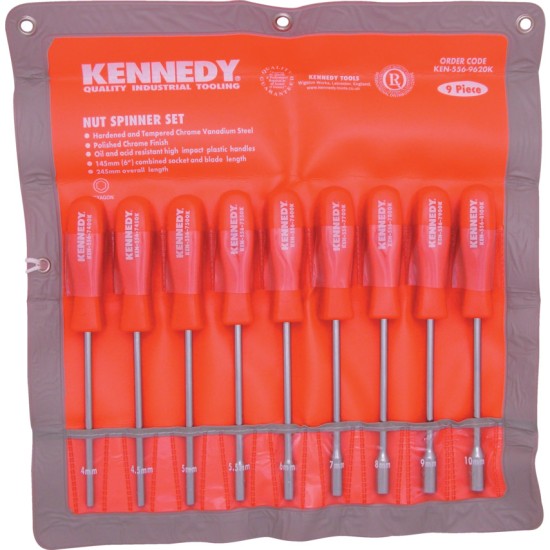 Kennedy.9-PCE METRIC NUT SPINNER SET ,4, 4.5, 5, 5.5, 6, 7, 8, 9 and 10mm