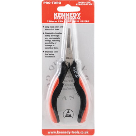 Kennedy Needle Nose Pliers, Needle Nose, Drop Forged Carbon Steel, 130mm, ESD