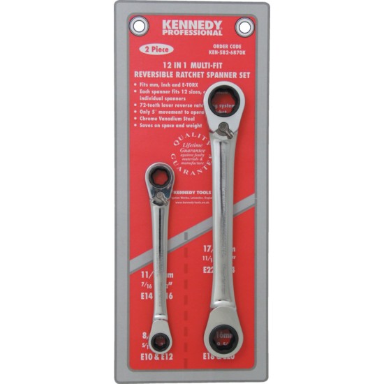 Kennedy-Pro.MULTIFIT RATCHET RING REVERSIBLE SPANNER SET 2PC