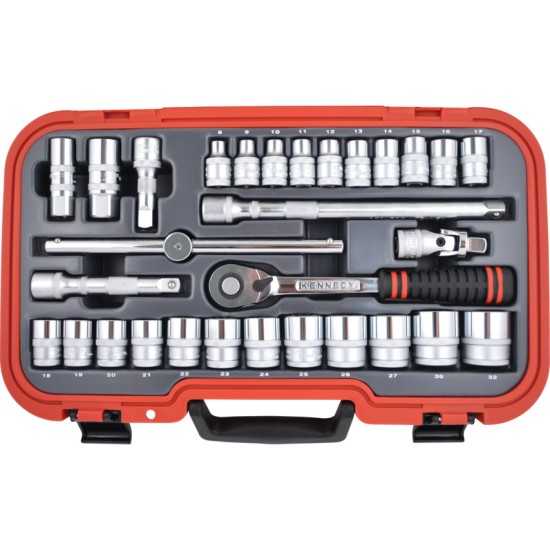 1/2in. Socket Set, Metric, Set of 30 ,8, 9, 10, 11, 12, 13, 14, 15, 16, 17, 18, 19, 20, 21, 22, 23, 24, 25, 26, 27, 30 and 32mm