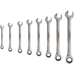 Ratchet Combination Spanner Set, 8 - 19mm, Set of 8, Chrome Vanadium Steel Ratchet Combination Spanner Set, 8 - 19mm, Set of 8, Chrome Vanadium Steel