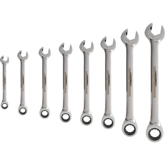 Ratchet Combination Spanner Set, 8 - 19mm, Set of 8, Chrome Vanadium Steel