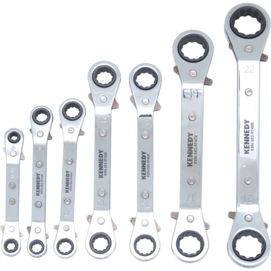 Kennedy.7PC 6-22mm OFFSET RATCHET RING SPANNER SET