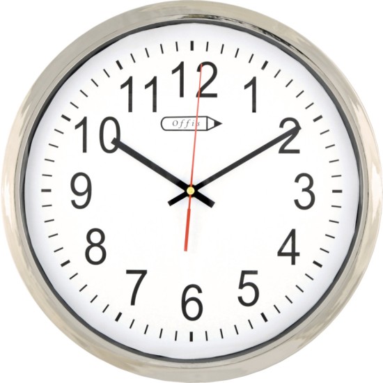 Offis.14" CHROME BATTERY CLOCK