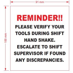 91mm X 100mm ,Reminder ,Verify Tools ,100pcs/bag PW,PPNG2 Colour Sticker