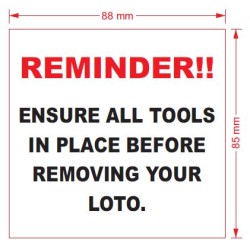 88mm X 85mm ,Reminder ,Ensure Tools ,100pcs/bag PW,PPNG2 Colour Sticker