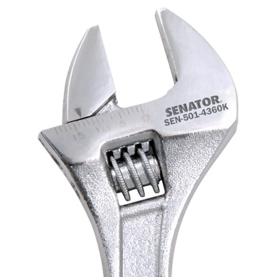 Senator.Adjustable Spanner, Drop Forged Chrome Vanadium Steel, 12in./300mm Length