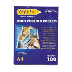 A4 PUNCHED POCKETS, QTY : 100 A4 PUNCHED POCKETS, QTY : 100