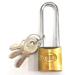 32MM LONG SHACKLE BRASS PADLOCK C/W 3 KEYS,