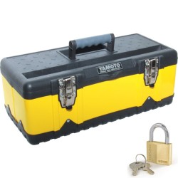 Yamoto.470x238x178mm YELLOW METAL TOOL BOX + TOTE TRAY +Matlock.Brass Key Padlock - 40mm